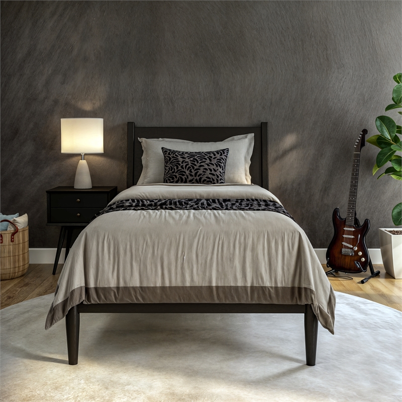 Camaflexi Mid Century Panel Bed Twin Size Black