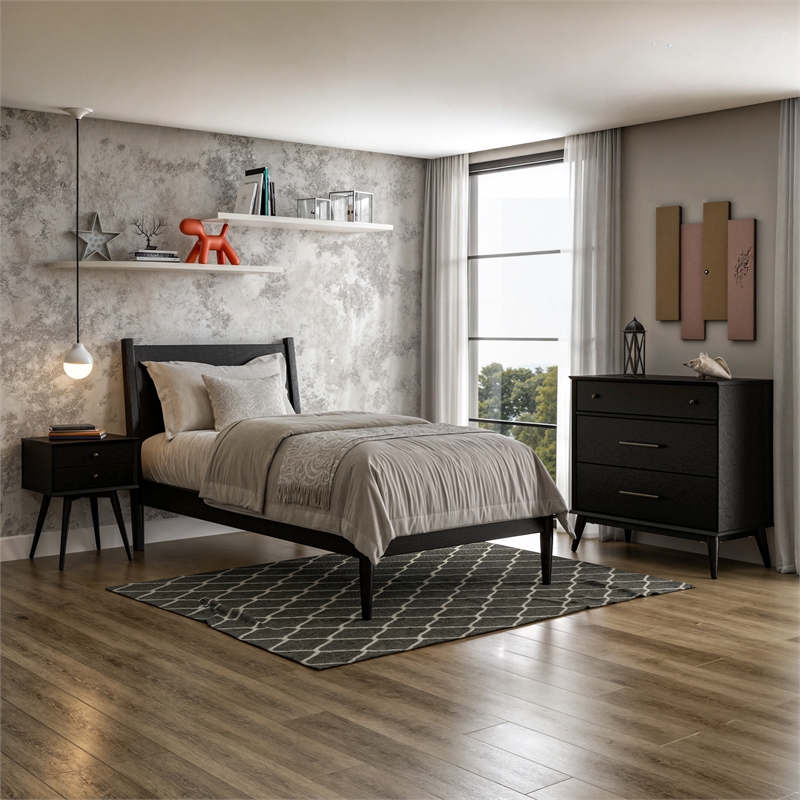 Camaflexi Mid Century Panel Bed Twin Size Black