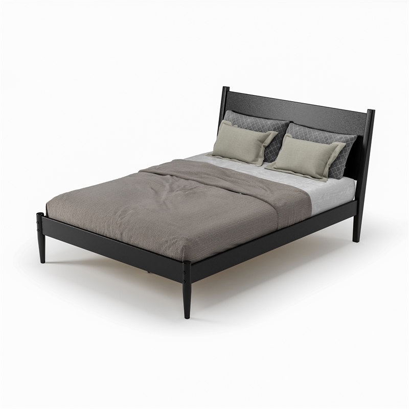 Camaflexi Mid Century Panel Bed Queen Size Black