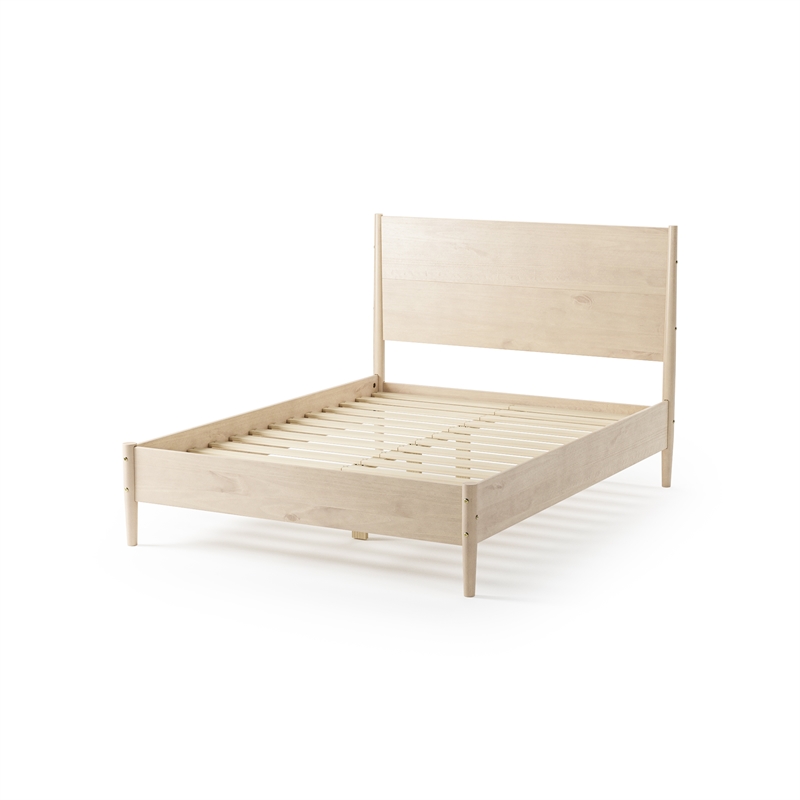 Mid Century Platform Bed Queen Size - Light Oak Finish