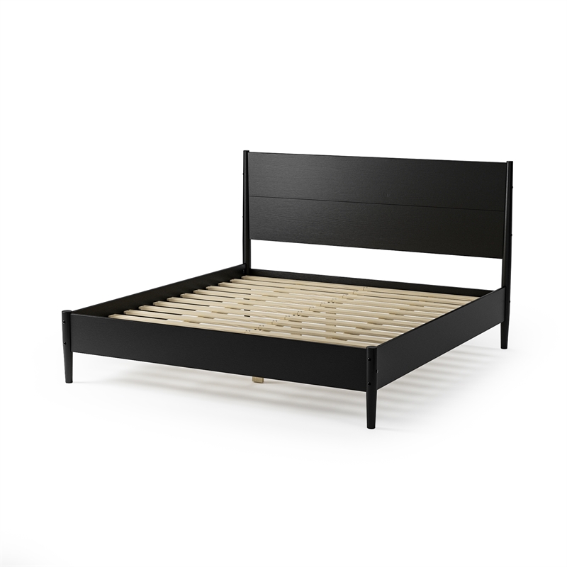 Mid Century Platform Bed King Size - Black Finish