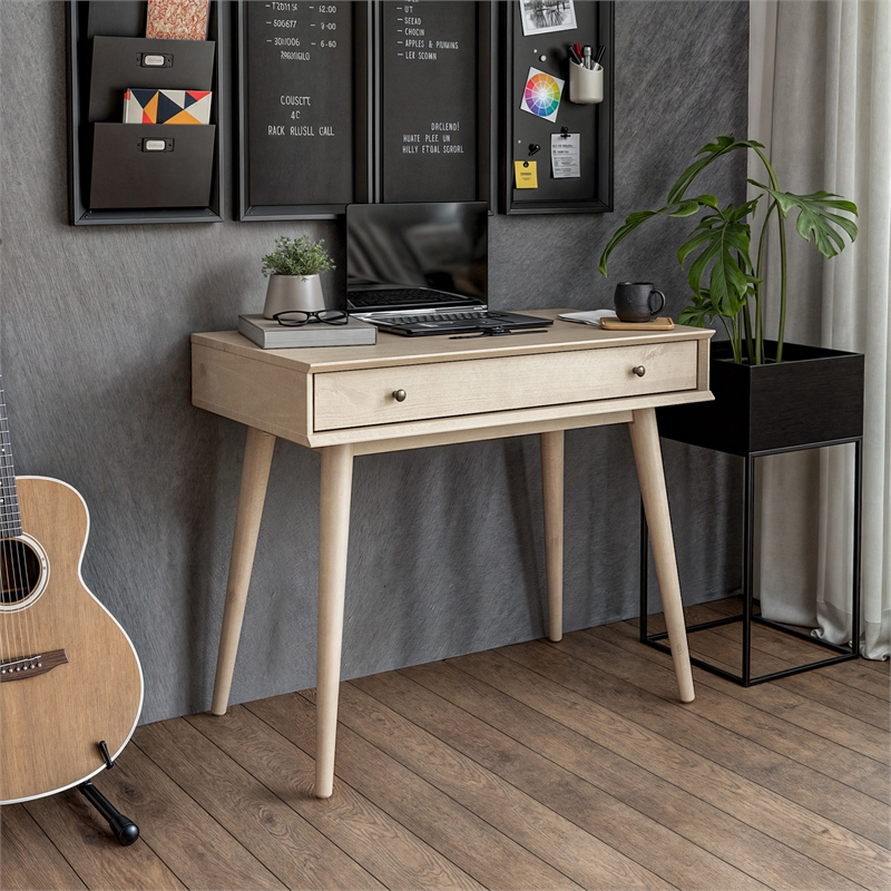 Mid Century Writing Desk One Drawer - Light Oak Finish