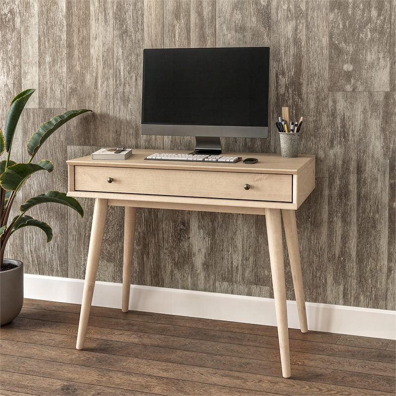 Mid Century Writing Desk One Drawer - Light Oak Finish