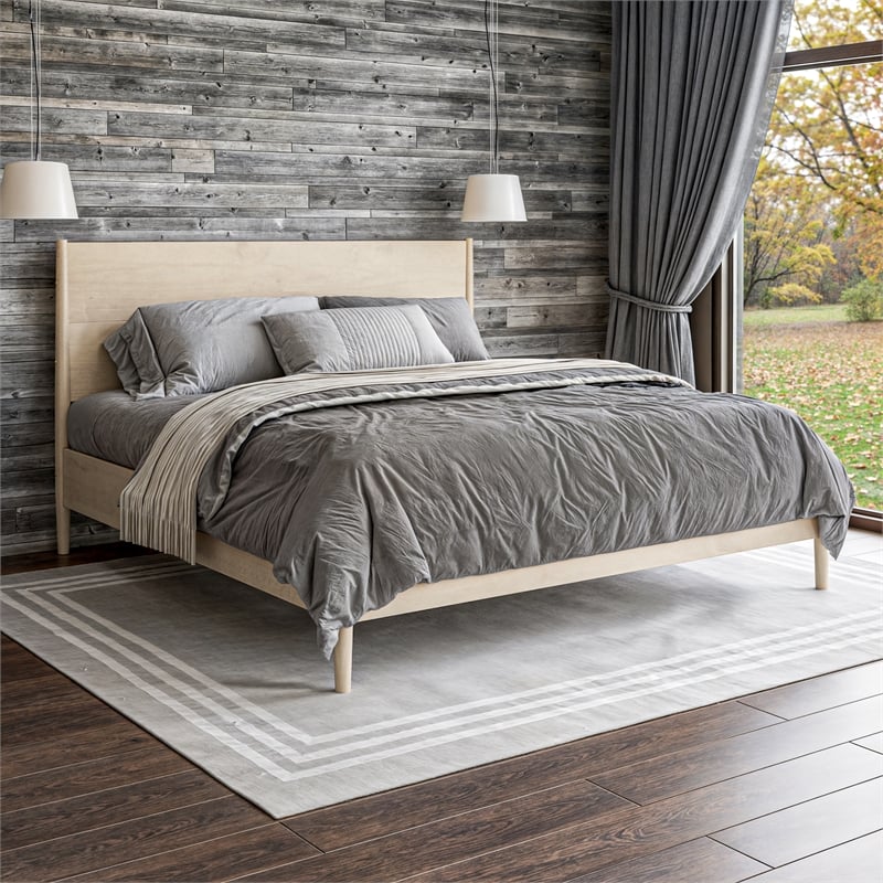 Mid Century Platform Bed King Size - Light Oak Finish