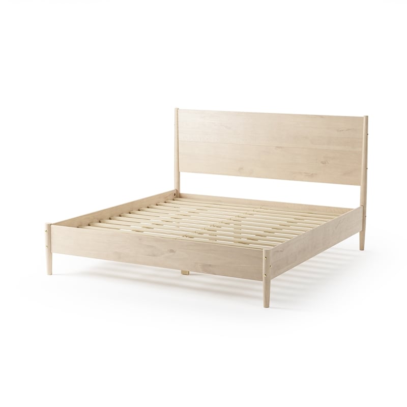 Mid Century Platform Bed King Size - Light Oak Finish
