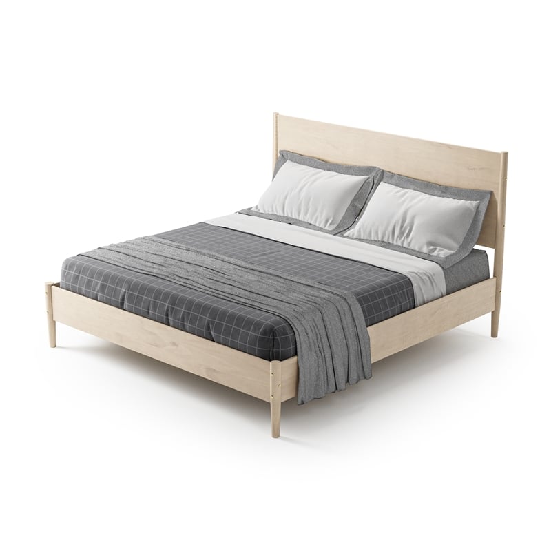 Mid Century Platform Bed King Size - Light Oak Finish
