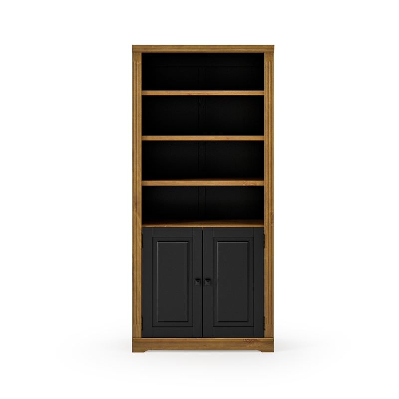 Newport Bookcase with Doors - Mocha with Black Finish