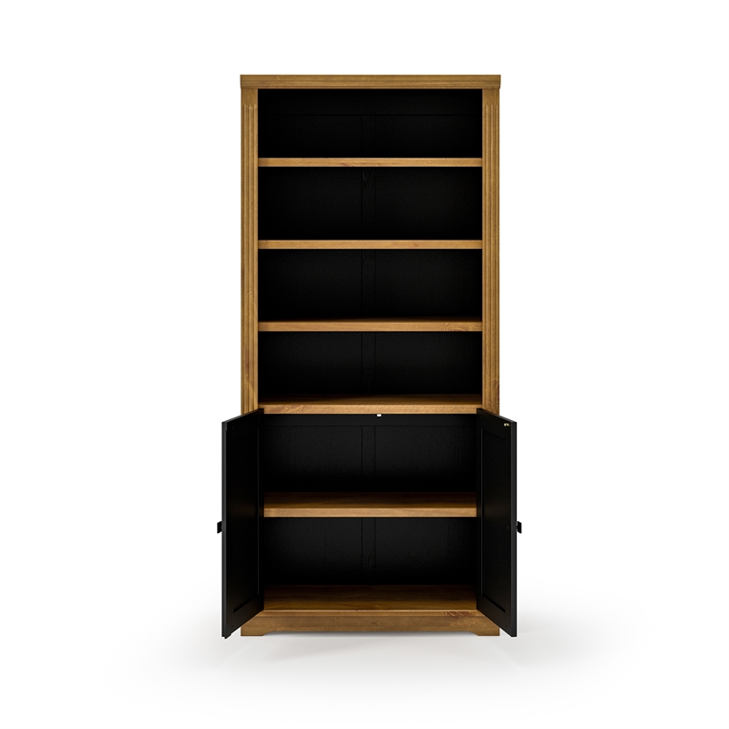 Newport Bookcase with Doors - Mocha with Black Finish