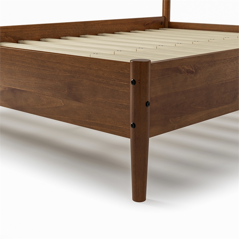 Mid Century Platform Bed Queen Size - Dark Pecan Finish