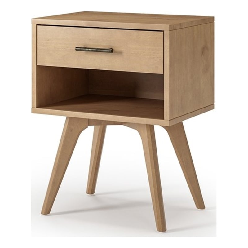 Camaflexi Mid-Century Modern Soild Wood 1-Drawer Nightstand in Light Oak