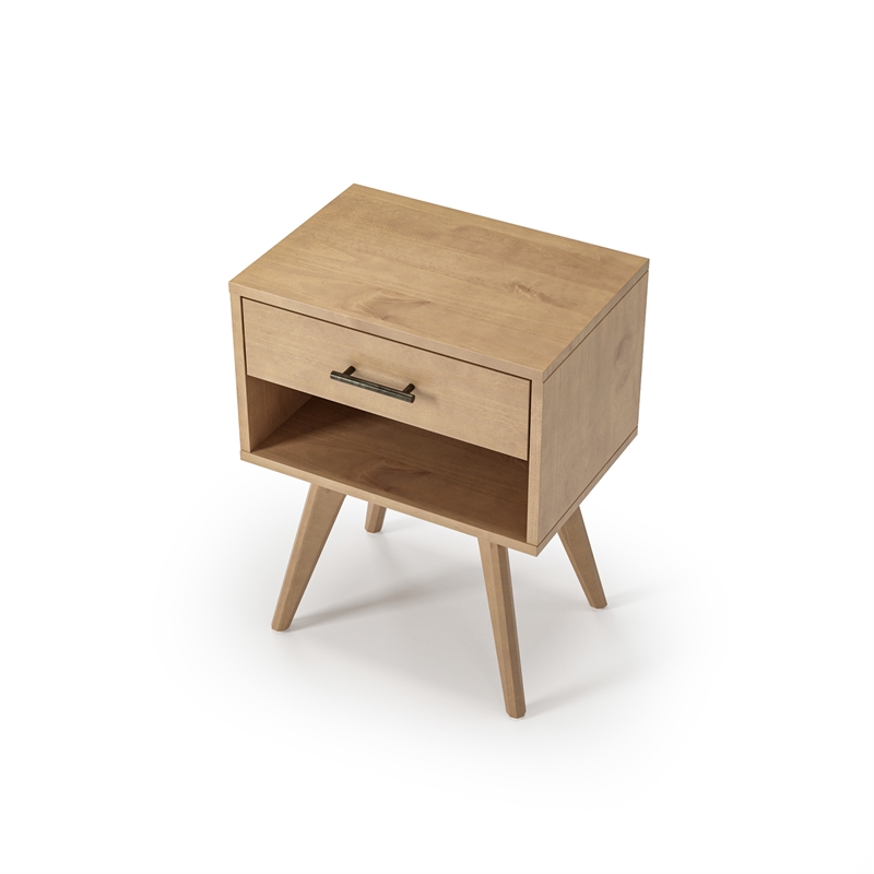 Camaflexi Mid-Century Modern Soild Wood 1-Drawer Nightstand in Light Oak