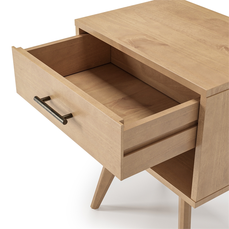 Camaflexi Mid-Century Modern Soild Wood 1-Drawer Nightstand in Light Oak