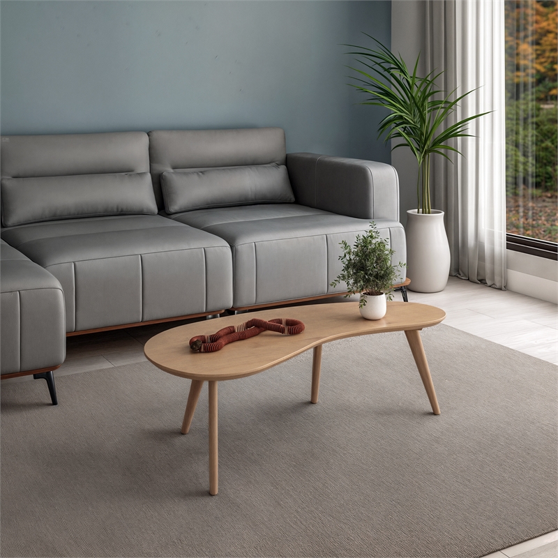 Camaflexi Mid-Century Modern Soild Wood Coffee Table in Light Oak Finish