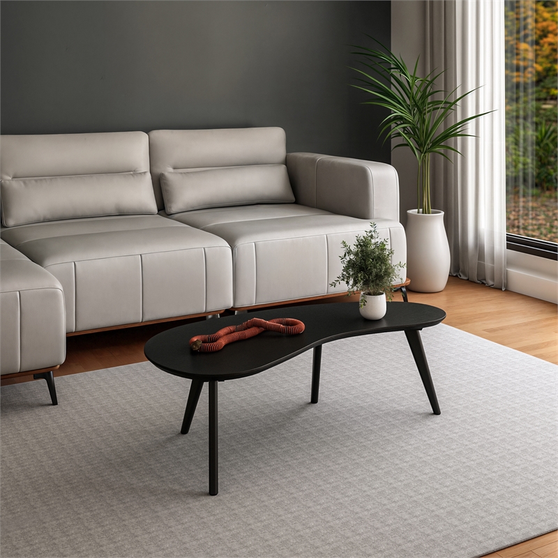 Camaflexi Mid-Century Modern Soild Wood Coffee Table in Black Finish
