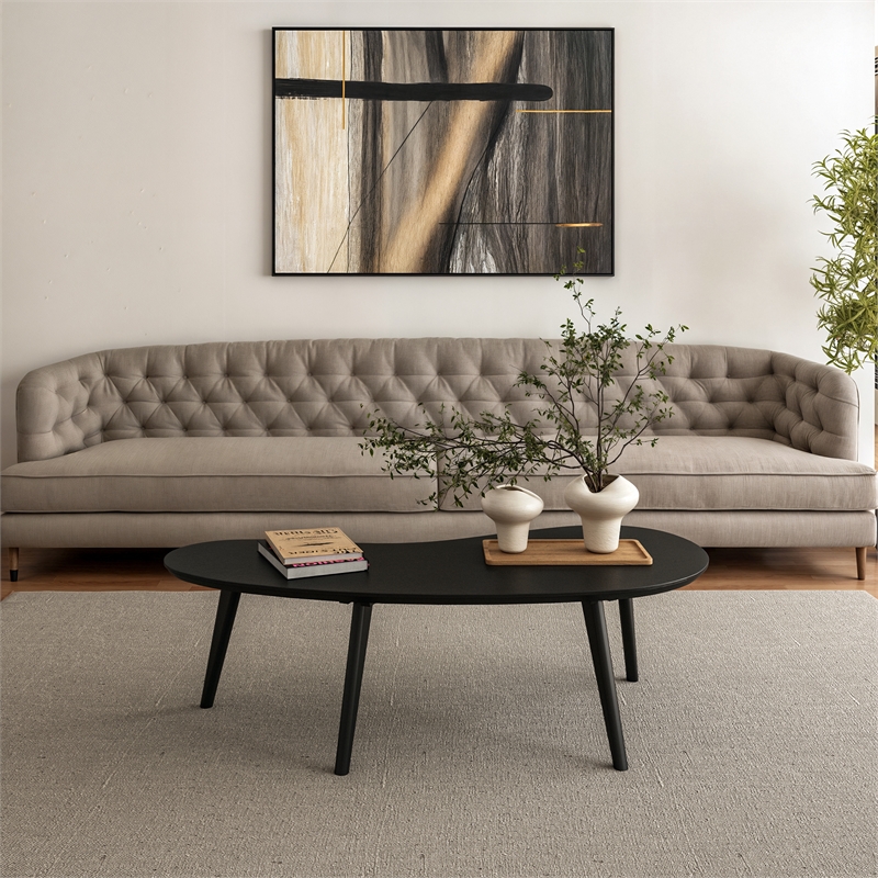 Camaflexi Mid-Century Modern Soild Wood Coffee Table in Black Finish