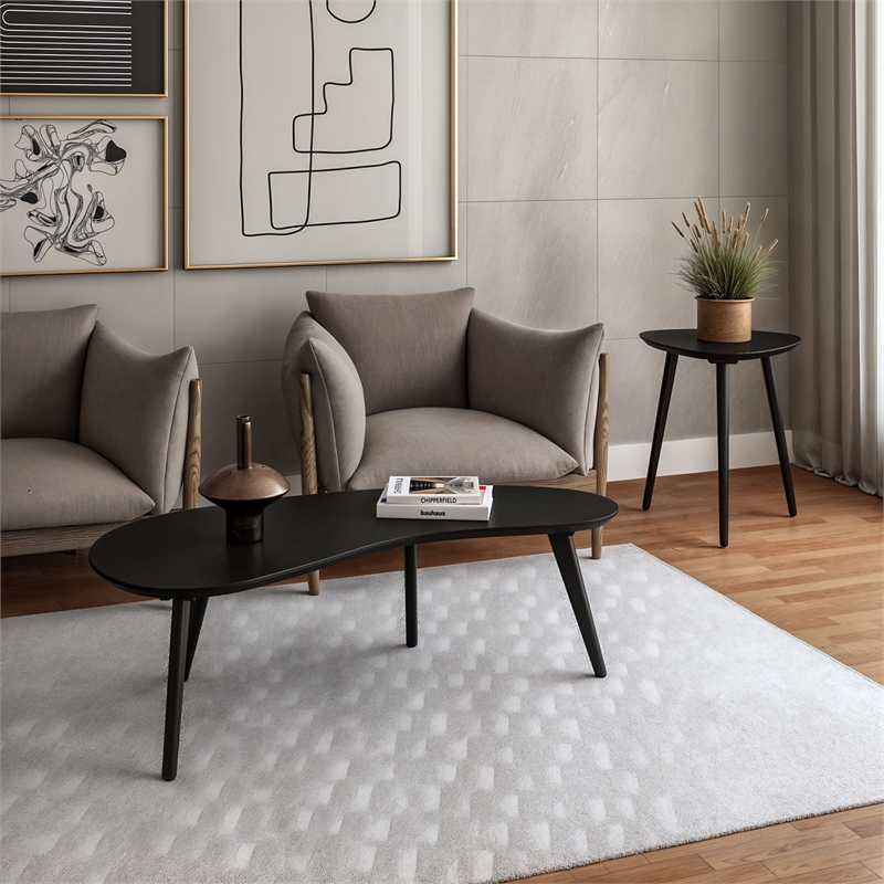 Camaflexi Mid-Century Modern Soild Wood Coffee Table in Black Finish