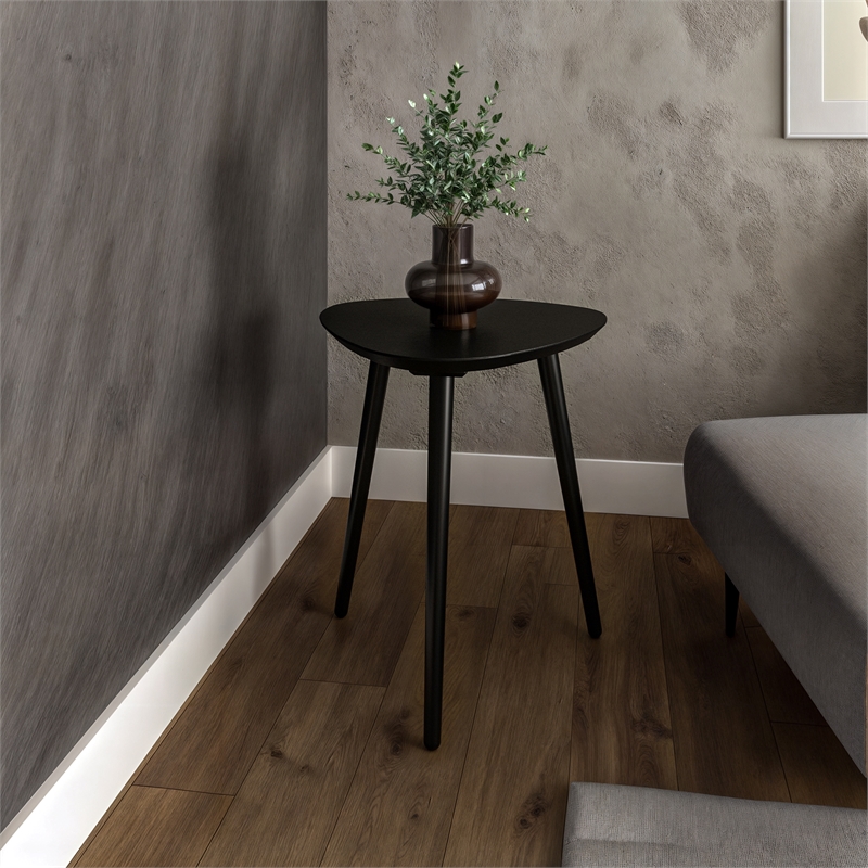 Camaflexi Mid-Century Modern Soild Wood End Table in Black Finish