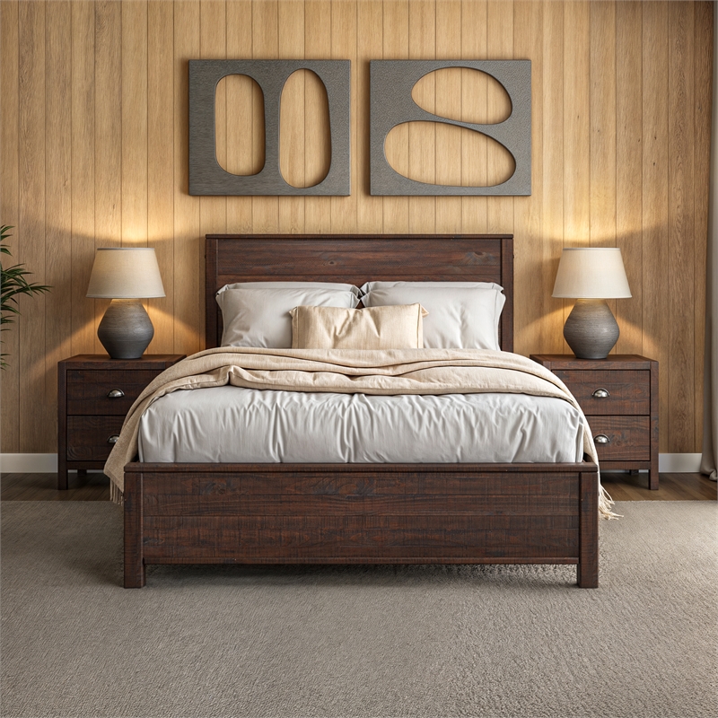 Standard Baja Solid Wood Bed - Queen Size - Walnut Finish