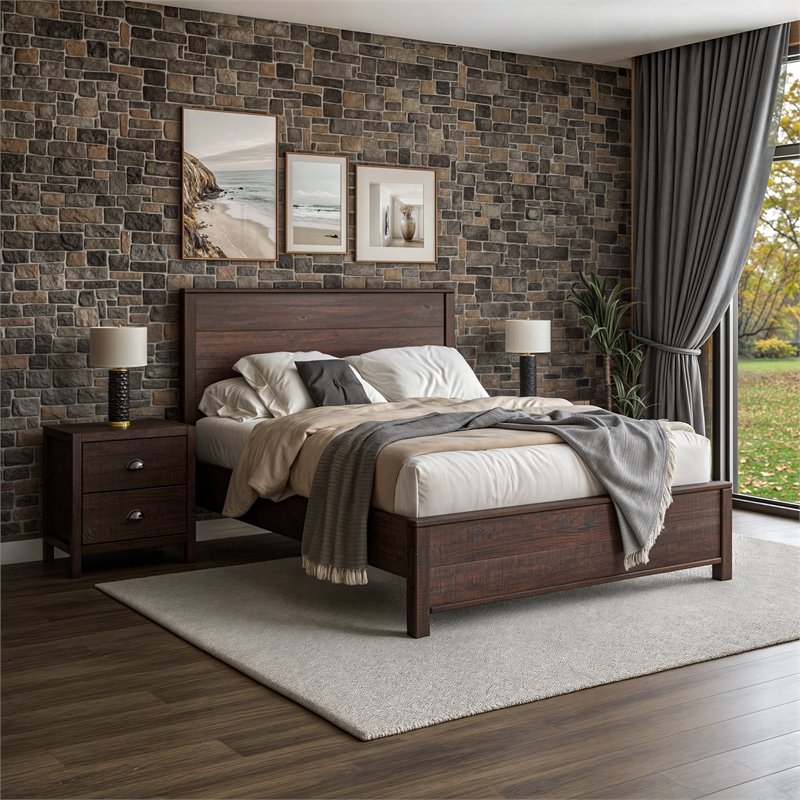 Standard Baja Solid Wood Bed - Queen Size - Walnut Finish