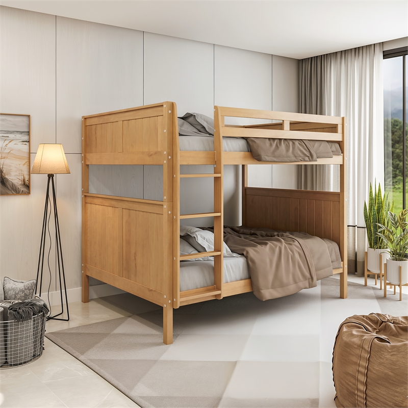 Camaflexi Full over Full Bunk Bed - Panel Headboard - Light Oak Finish