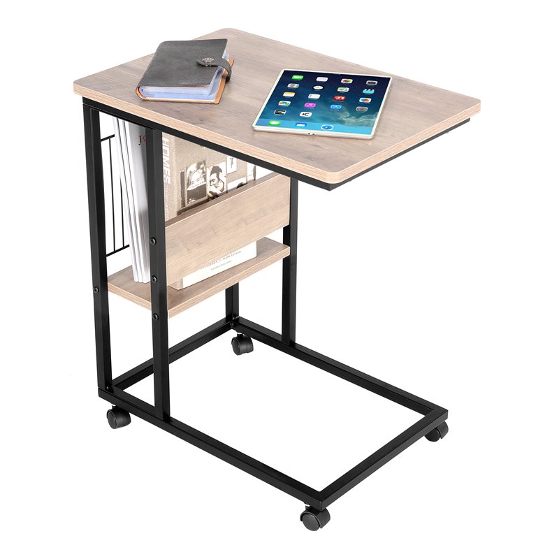 JJS Modern Wood End C Table with Magazine Holder in Smoky Gray