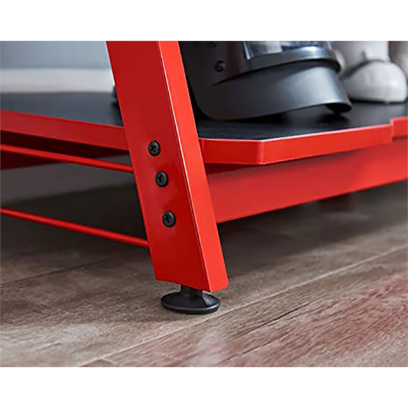 JJS Modern 3-Tier Engineered Wood & Metal Gaming Console Storage Shelf in Red