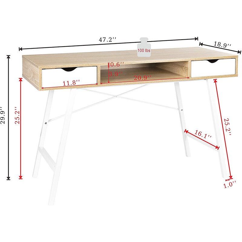 JJS Wood & Metal Home Office Writing/Computer Desk with Drawers in White/Oak