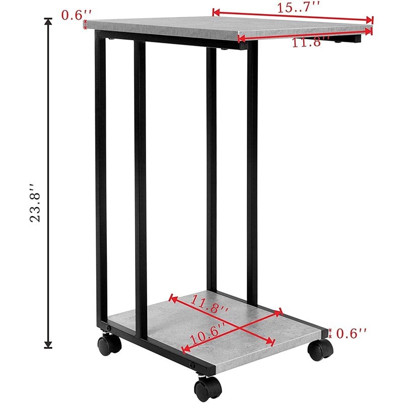 JJS Modern Wood & Metal End C Table for Small Spaces in Cement/Black