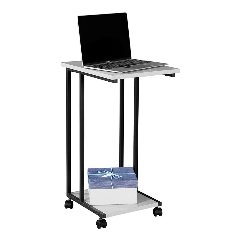 JJS Modern Wood & Metal End C Table for Small Spaces in Cement/Black