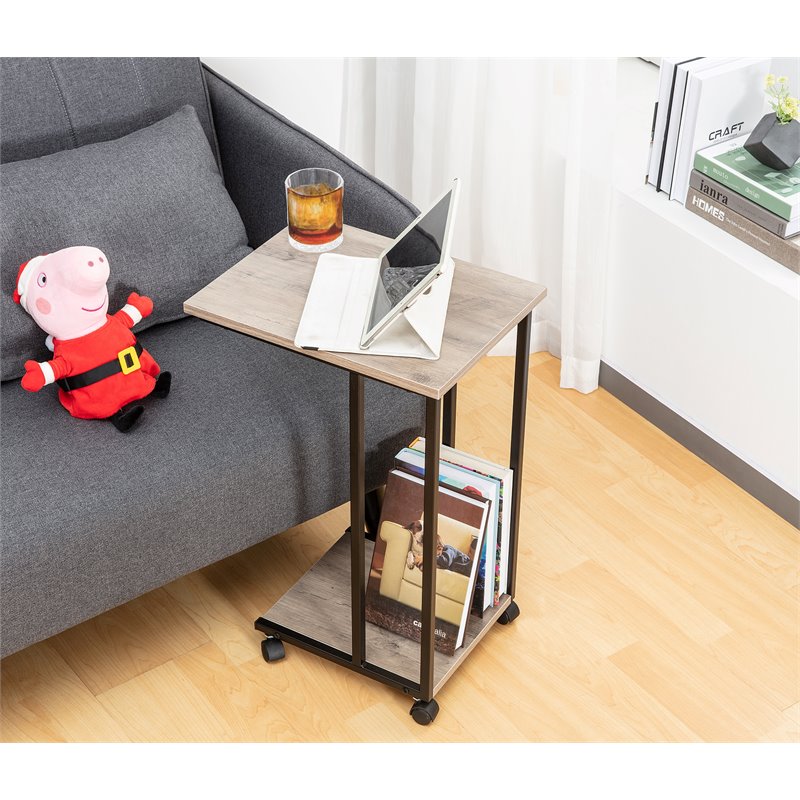 JJS Modern Engineered Wood End C Table for Small Spaces in Smoky Gray