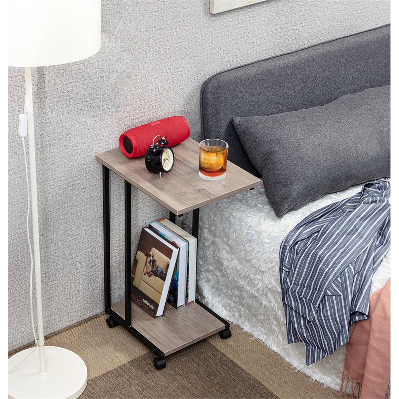 JJS Modern Engineered Wood End C Table for Small Spaces in Smoky Gray