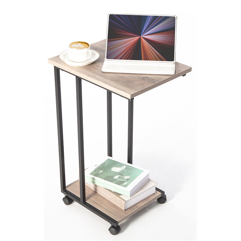 JJS Modern Engineered Wood End C Table for Small Spaces in Smoky Gray