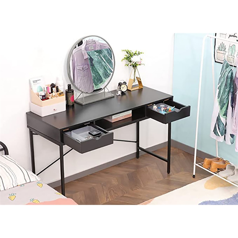 JJS Wood & Metal Writing/Computer Desk with Drawers in Black