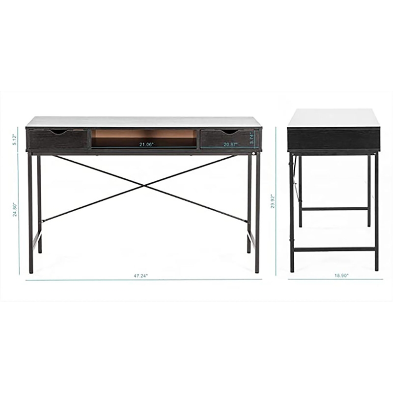 JJS Wood & Metal Writing/Computer Desk with Drawers in Black