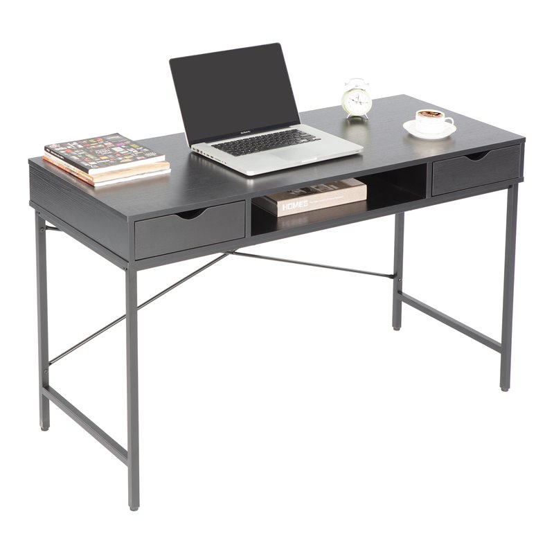 JJS Wood & Metal Writing/Computer Desk with Drawers in Black