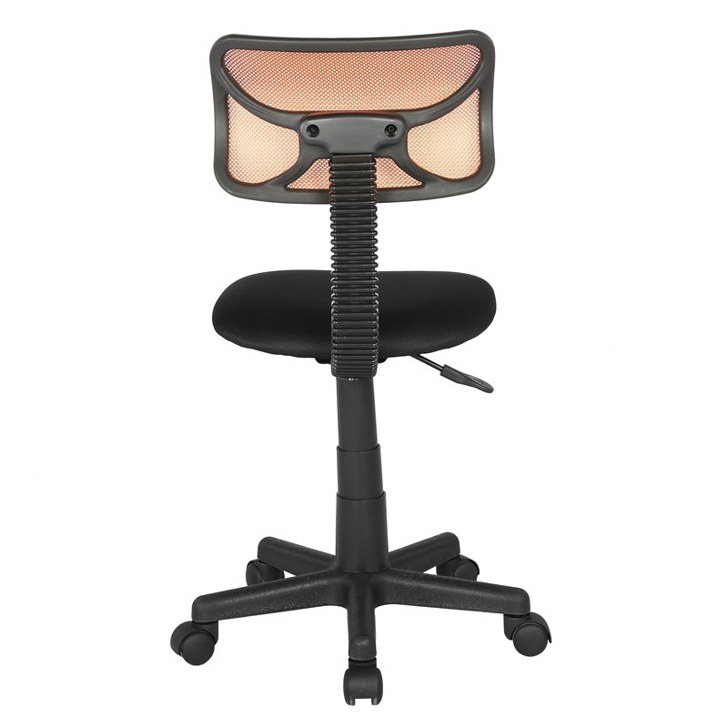 JJS Low-Back Mesh & Plastic Upholstered Teens Rolling Desk Chair in Orange