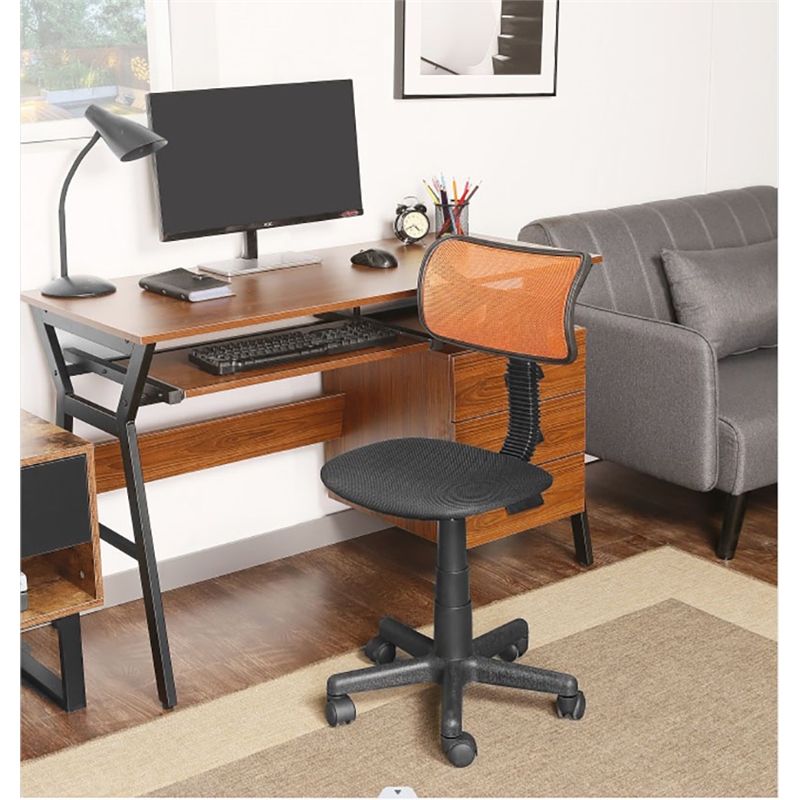 JJS Low-Back Mesh & Plastic Upholstered Teens Rolling Desk Chair in Orange