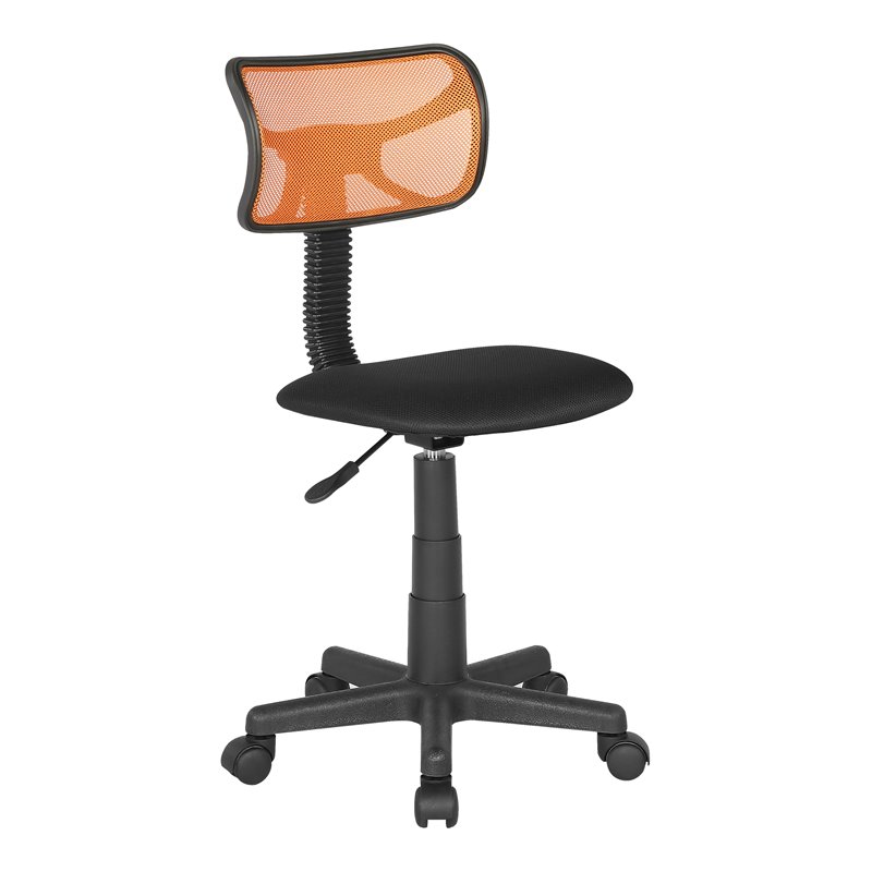 JJS Low-Back Mesh & Plastic Upholstered Teens Rolling Desk Chair in Orange