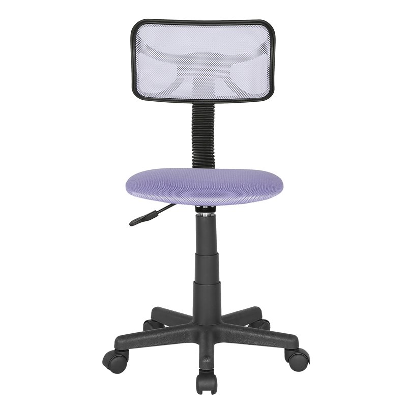 JJS Low-Back Mesh & Plastic Upholstered Teens Rolling Desk Chair in Purple