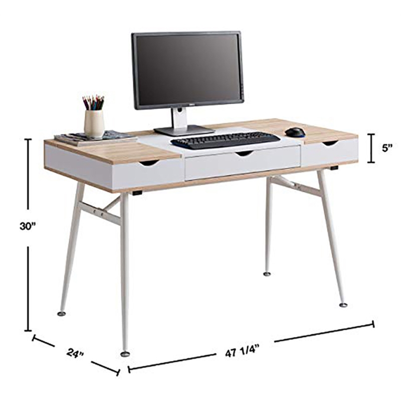 JJS Wood Home Computer Desk with Drawers and Split Top Storage in Oak/White