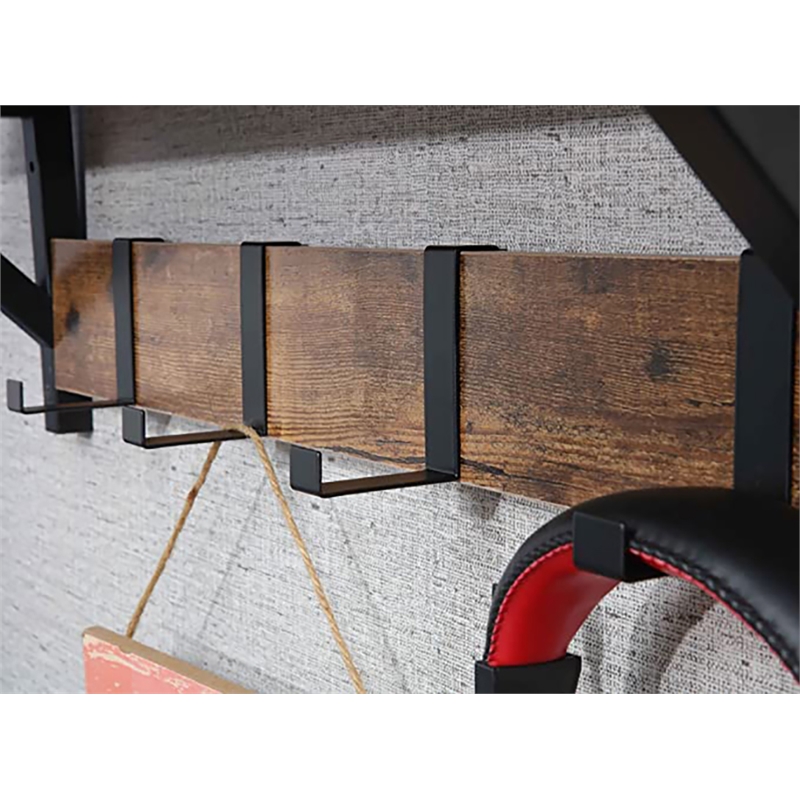 JJS Wood Floating Shelf with Coat Hooks Key Holder in Rustic Brown (Set of 3)