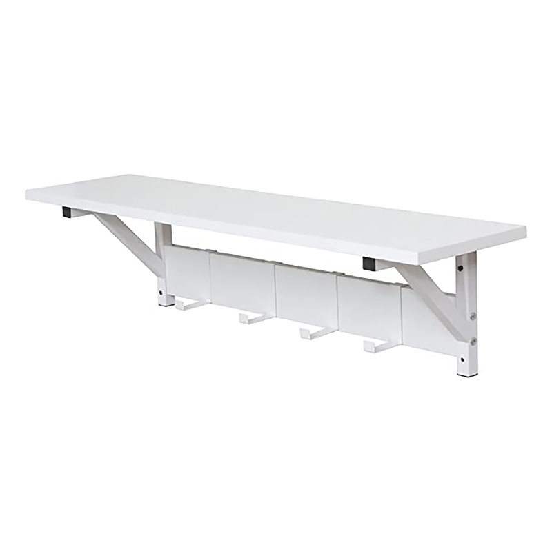 JJS Wood/Metal Floating Shelf with Coat Hooks Key Holder in White (Set of 2)