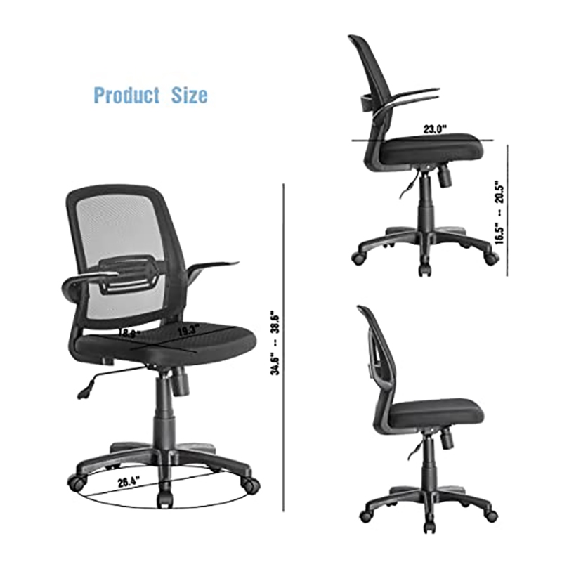 JJS Fabric Rolling Swivel Executive Chair w/ Adjustable Padded Armrest in Black