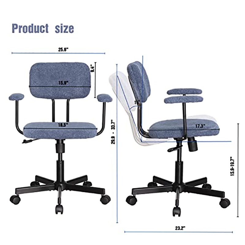 JJS Low Back Velvet Fabric Home Office Computer Chair with Armrest in Blue