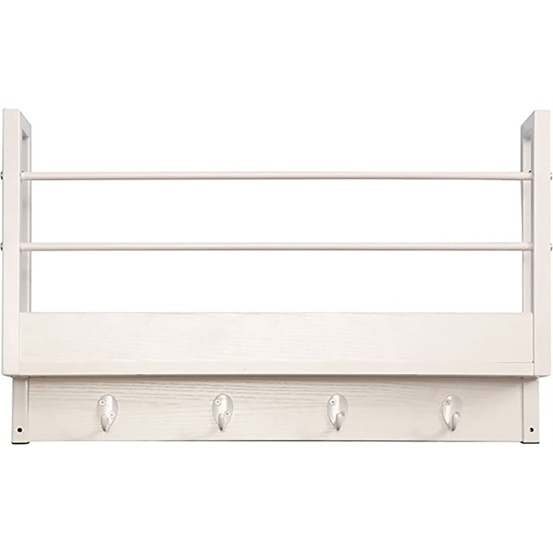 JJS Wood Floating Book Shelf with Coat Hooks Key Holder in White (Set of 3)