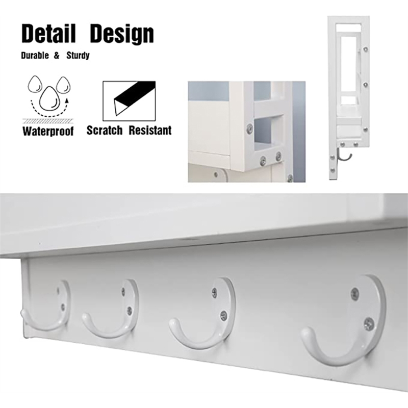 JJS Wood Floating Book Shelf with Coat Hooks Key Holder in White (Set of 3)
