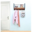 JJS Wood Floating Book Shelf with Coat Hooks Key Holder in Rustic Brown