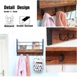 JJS Wood Floating Book Shelf with Coat Hooks Key Holder in Rustic Brown