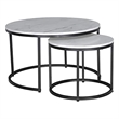 JJS Round Wood/Metal Nesting Coffee Table in Marble/Black (Set of 2)