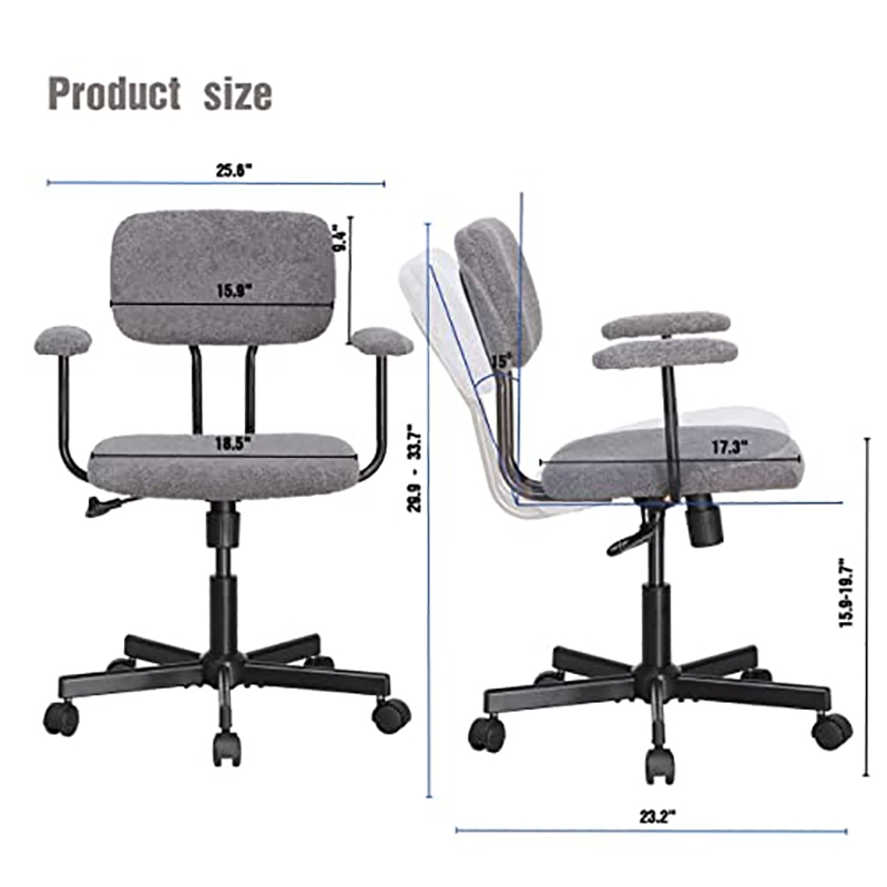 JJS Low Back Velvet Fabric Home Office Computer Chair with Armrest in Gray